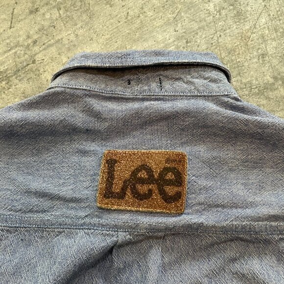 Vintage Lee Leather Patch Denim Button Up Shirt Large - Picture 8 of 10